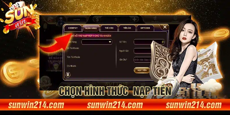 Chọn hình thức  nạp tiền